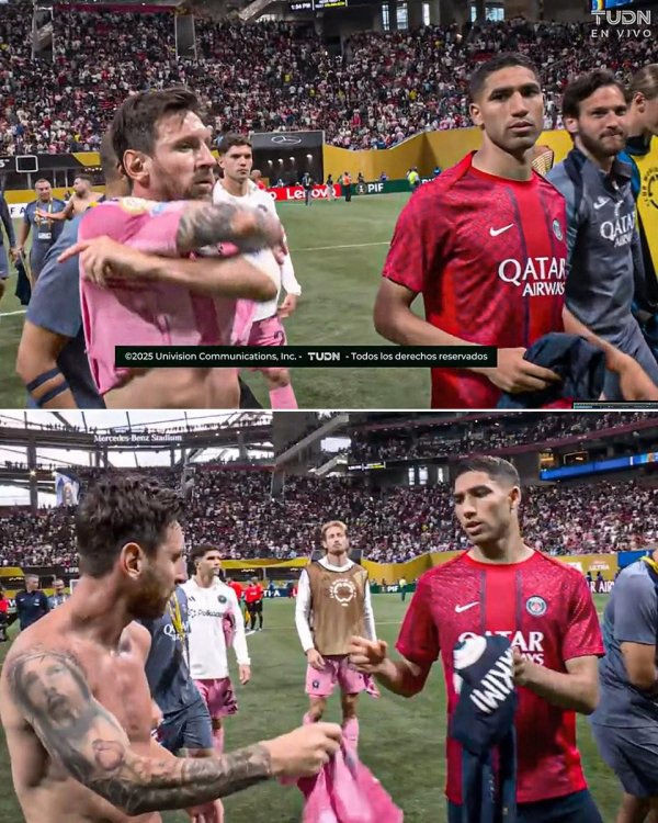 恒正网 前巴黎队友，梅西和阿什拉夫赛后交换球衣