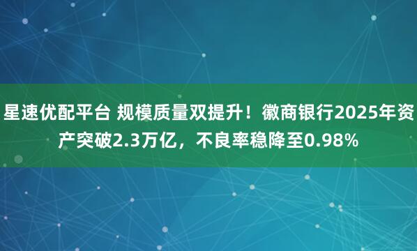 星速优配平台 规模质量双提升！徽商银行2025年资产突破2.3万亿，不良率稳降至0.98%